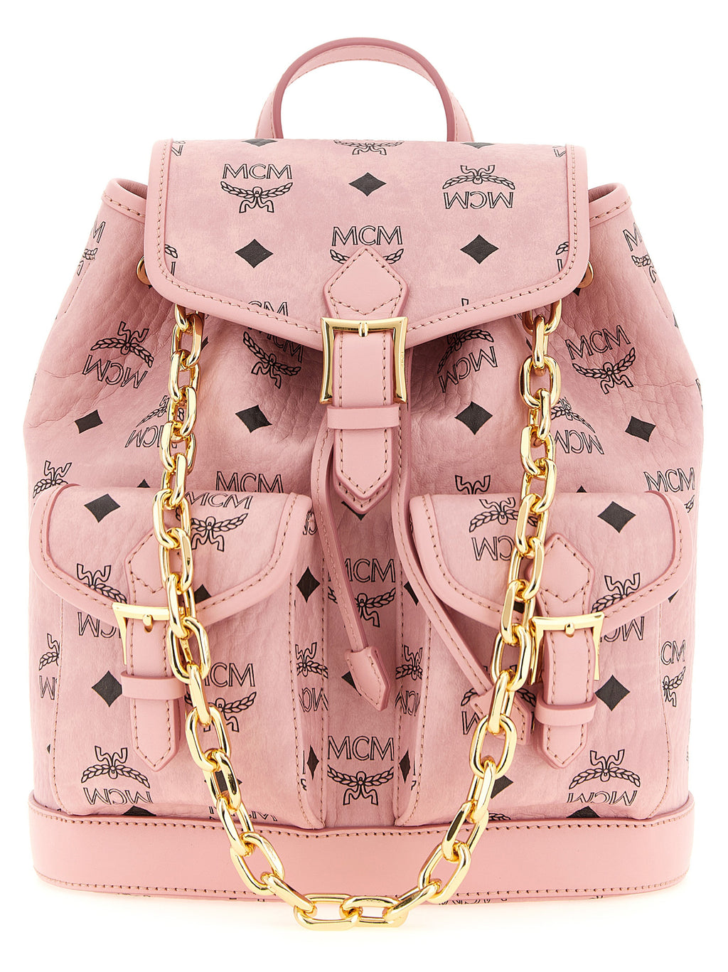 MCM Mini Aren Drawstring Backpack in Visetos Soft Pink