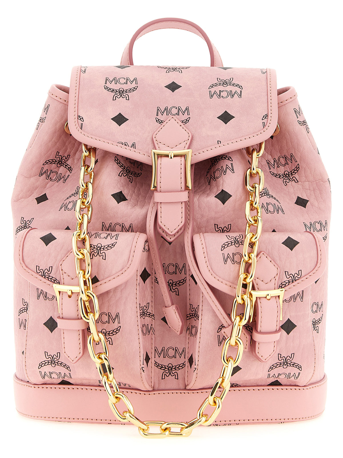 MCM Mini Aren Drawstring Backpack in Visetos Soft Pink