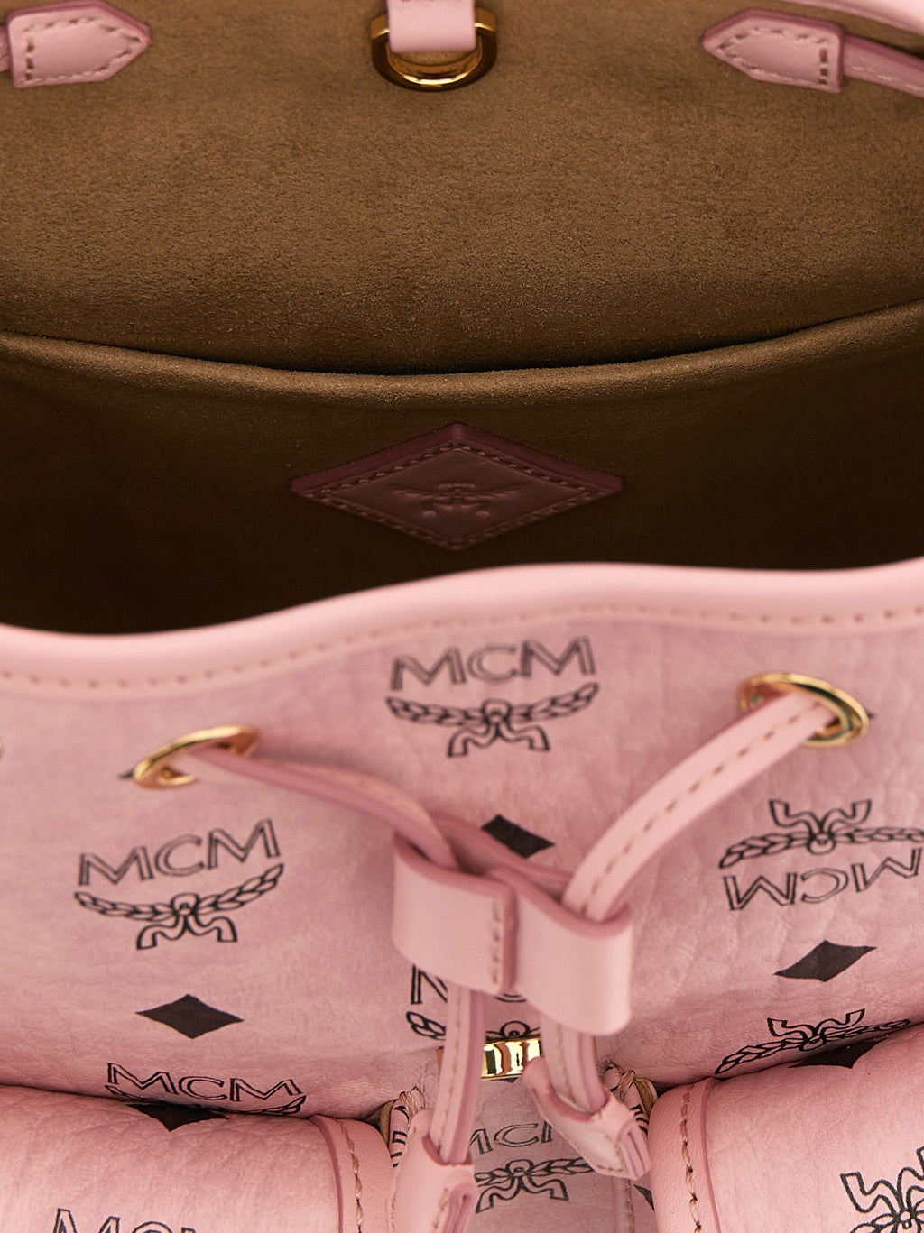 MCM Mini Aren Drawstring Backpack in Visetos Soft Pink