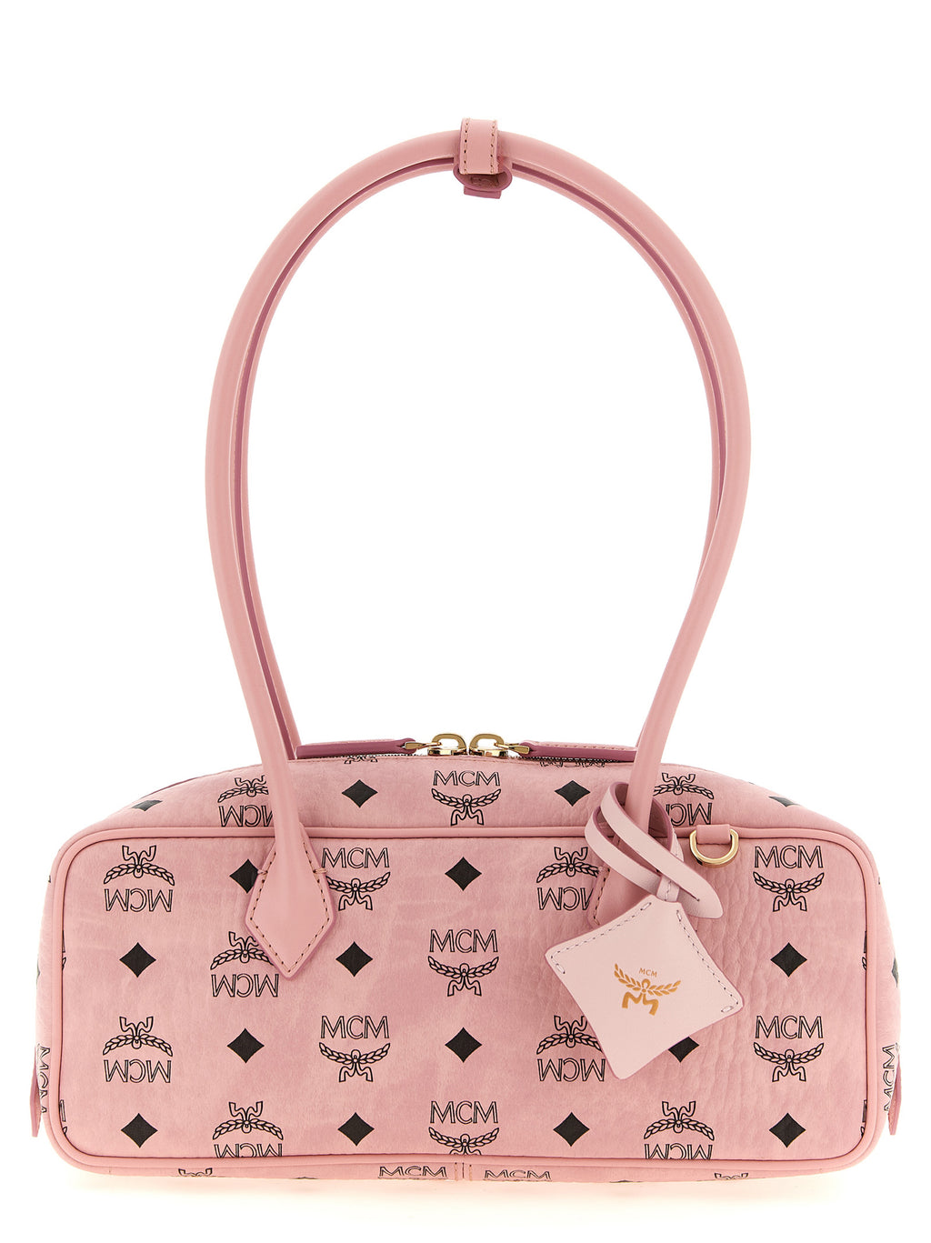 MCM Small Aren East West Shoulder Bag in Visetos Soft Pink