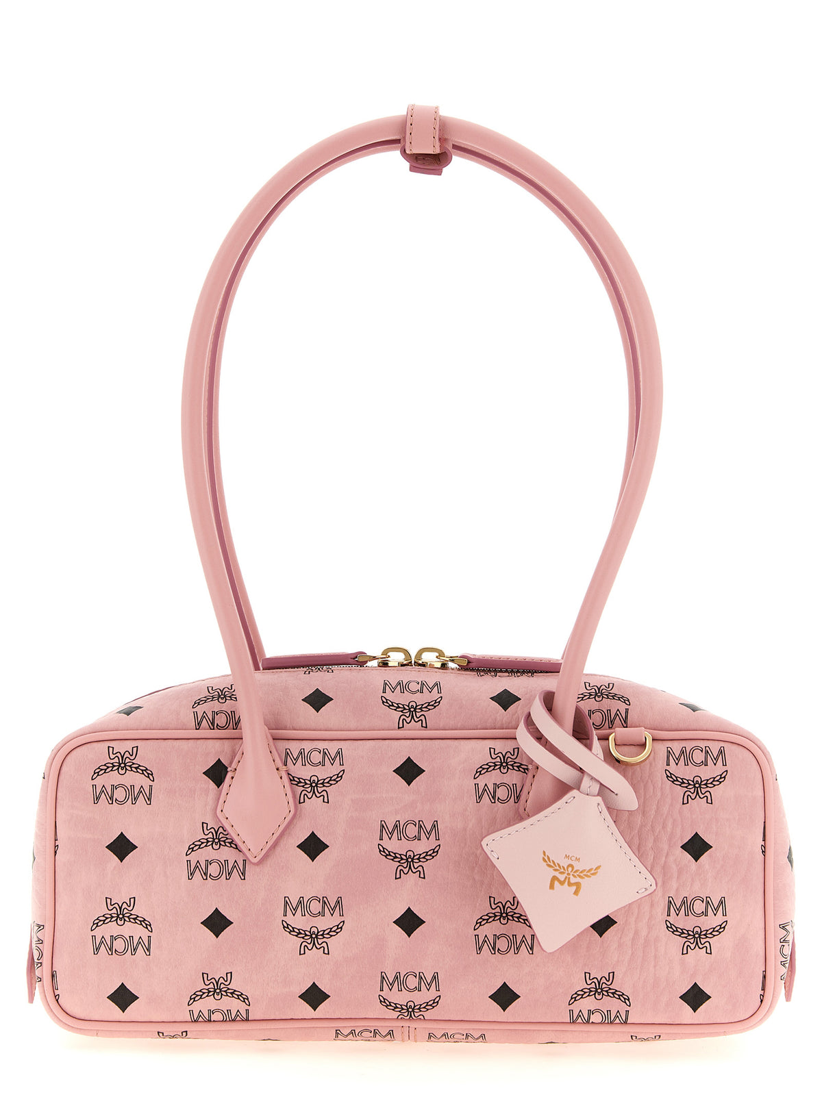 MCM Small Aren East West Shoulder Bag in Visetos Soft Pink