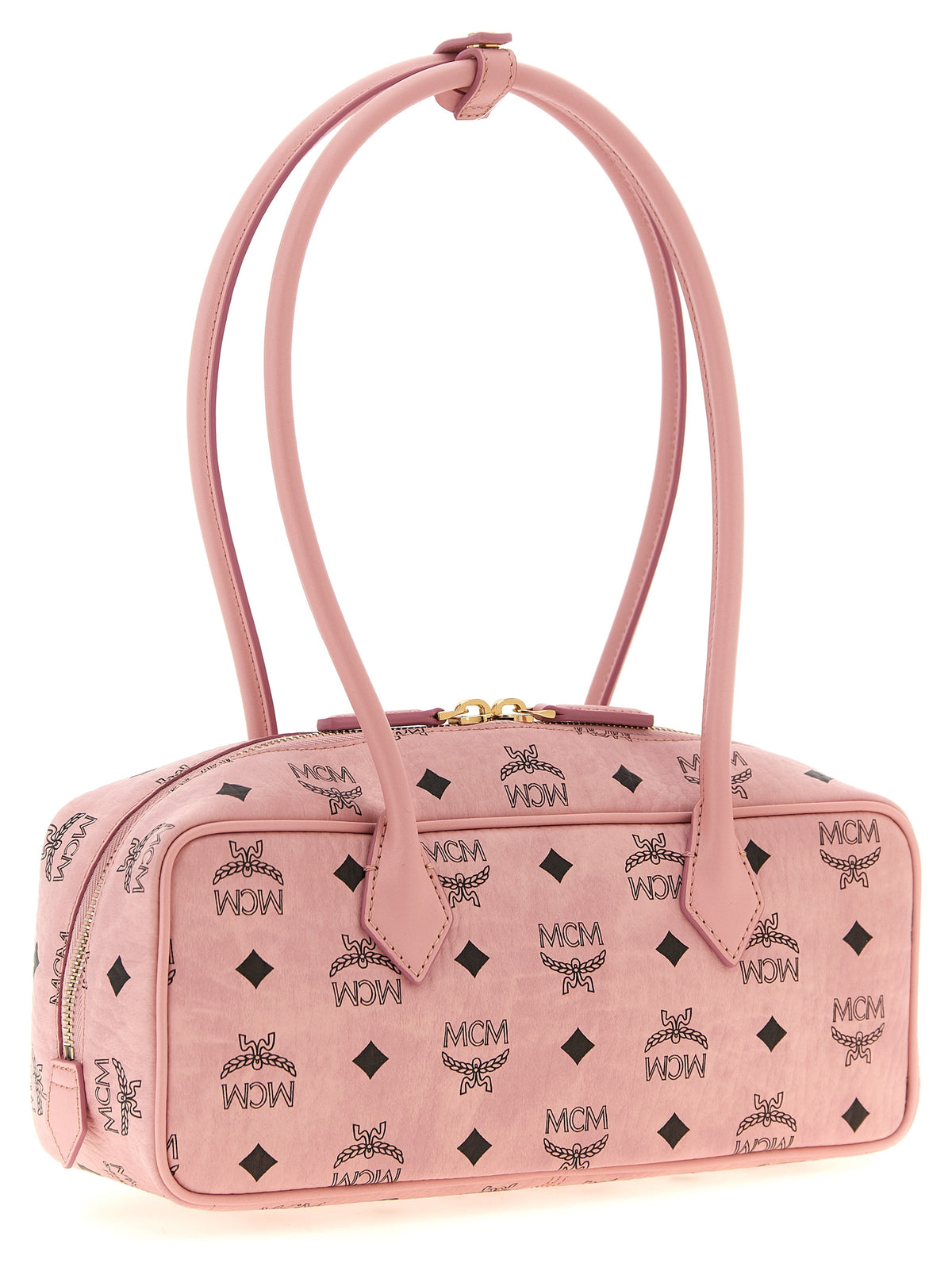 MCM Small Aren East West Shoulder Bag in Visetos Soft Pink