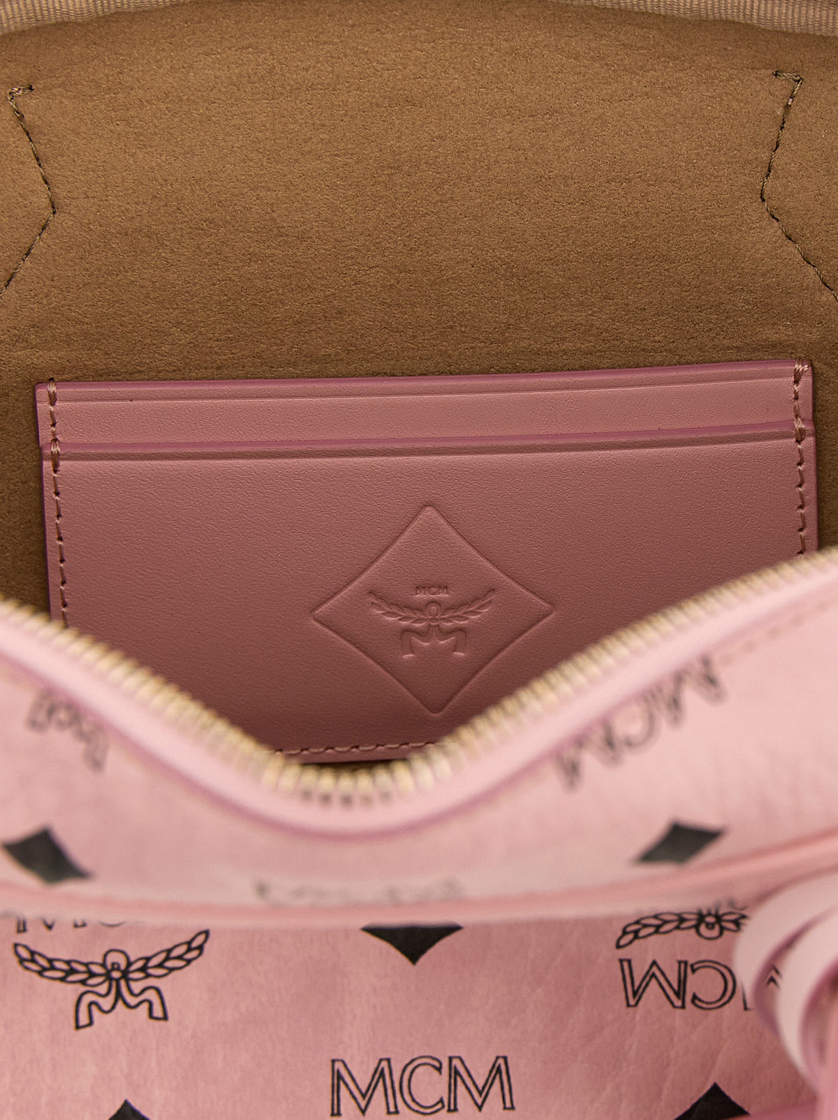 MCM Small Aren East West Shoulder Bag in Visetos Soft Pink