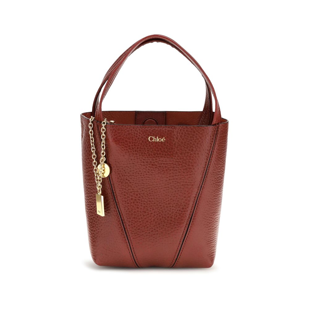 Chloé Small Spin Grained Leather Tote Bag Tiziano Red