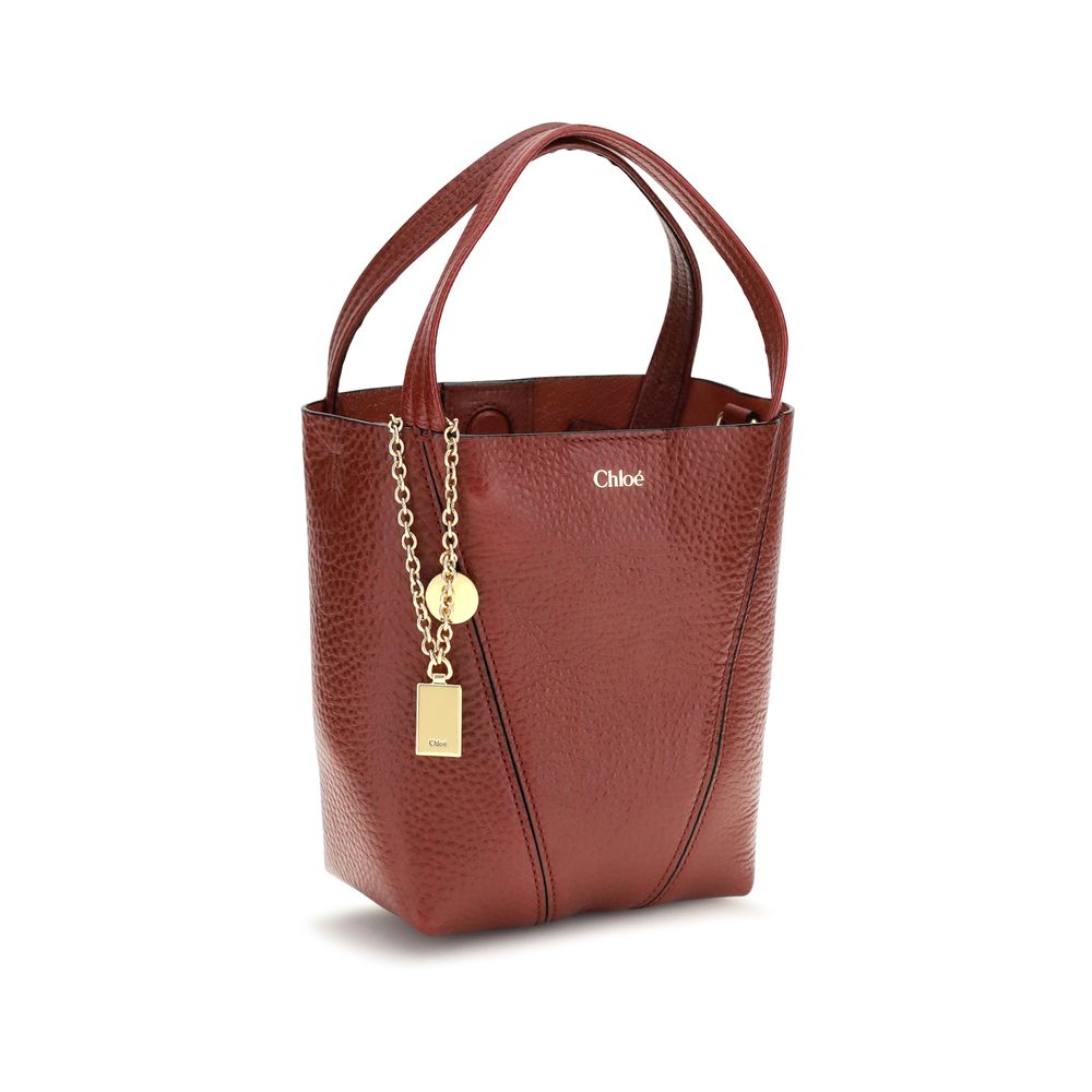 Chloé Small Spin Grained Leather Tote Bag Tiziano Red