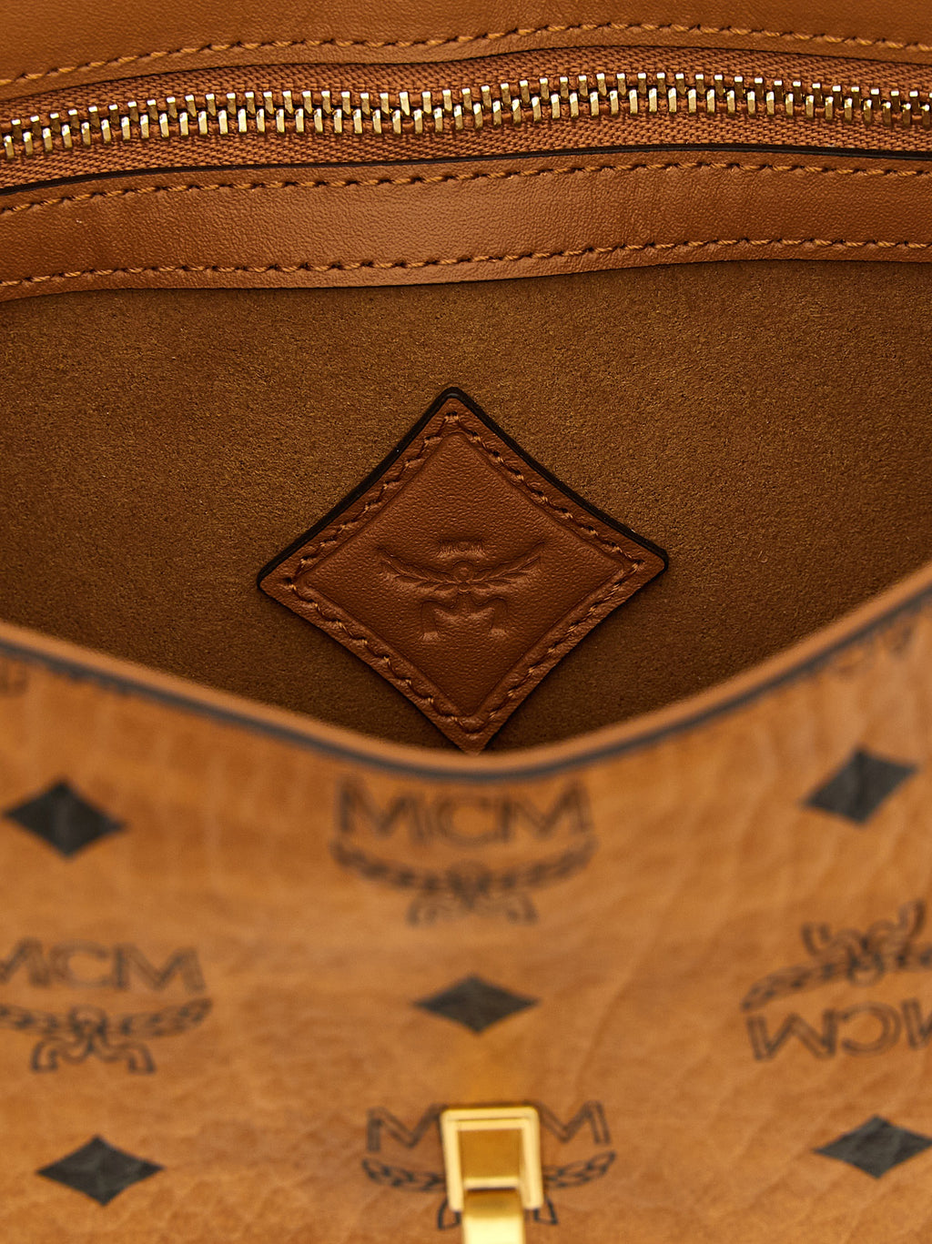 MCM Small Tracy Shoulder Bag in Visetos Cognac