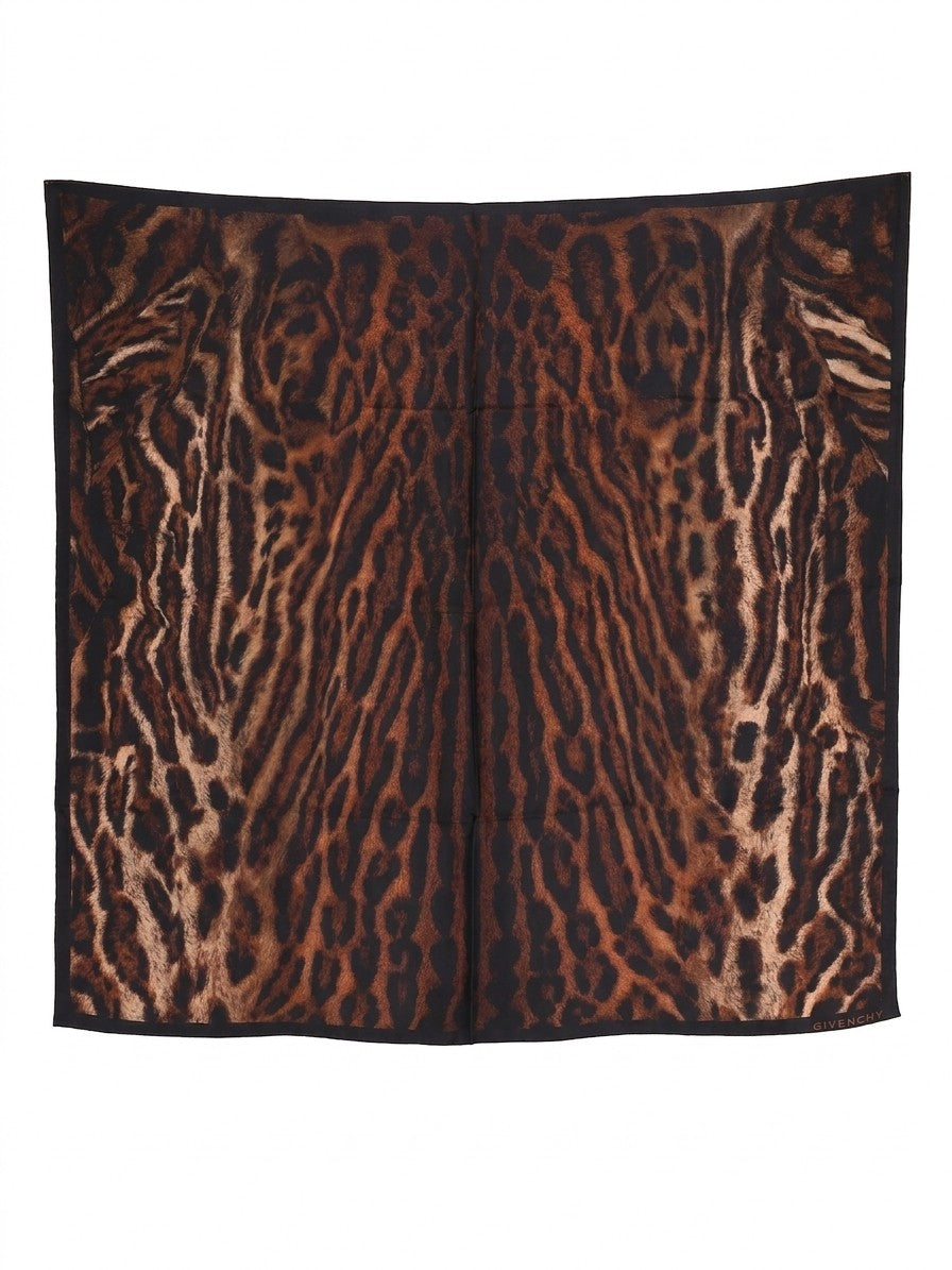 Givenchy Leopard Print Silk Square Scarf Brown