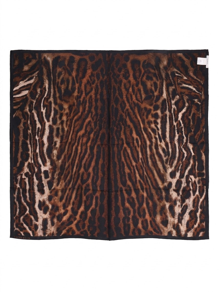 Givenchy Leopard Print Silk Square Scarf Brown