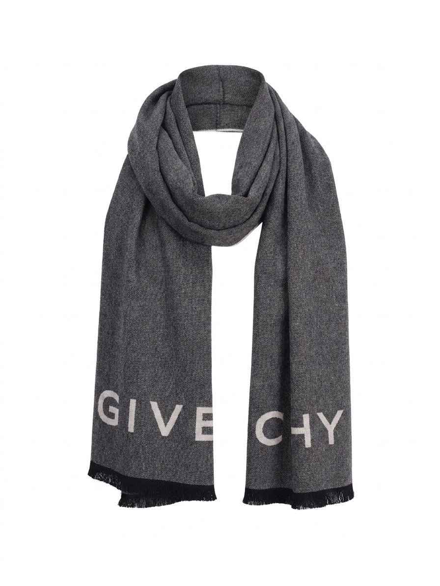 Givenchy Logo Jacquard Wool & Silk Scarf Grey