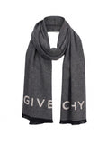 Givenchy Logo Jacquard Wool & Silk Scarf Grey