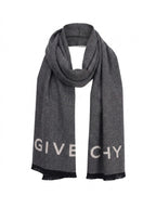 Givenchy Logo Jacquard Wool & Silk Scarf Grey
