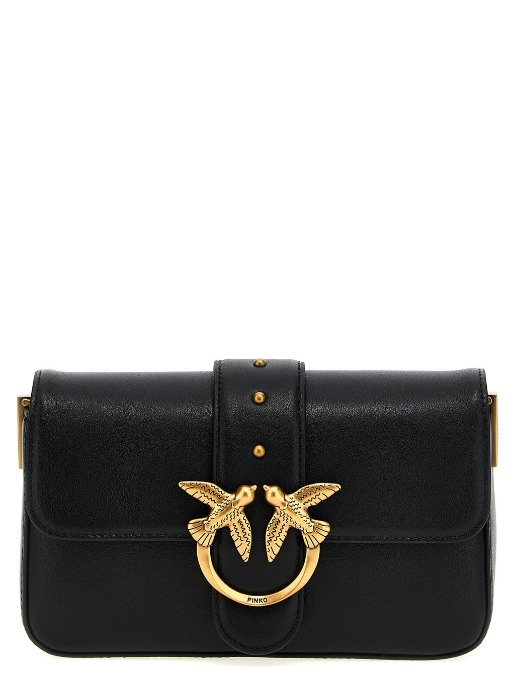 PINKO Mini Love Slouchy Black Leather Shoulder Bag