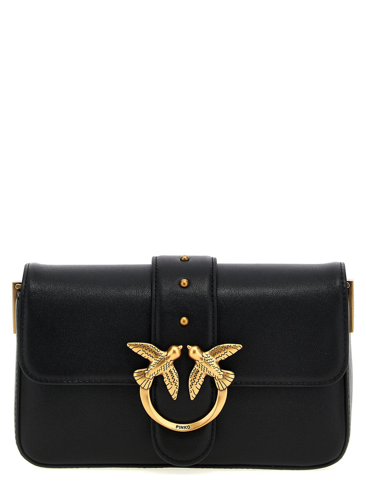 PINKO Mini Love Slouchy Black Leather Shoulder Bag