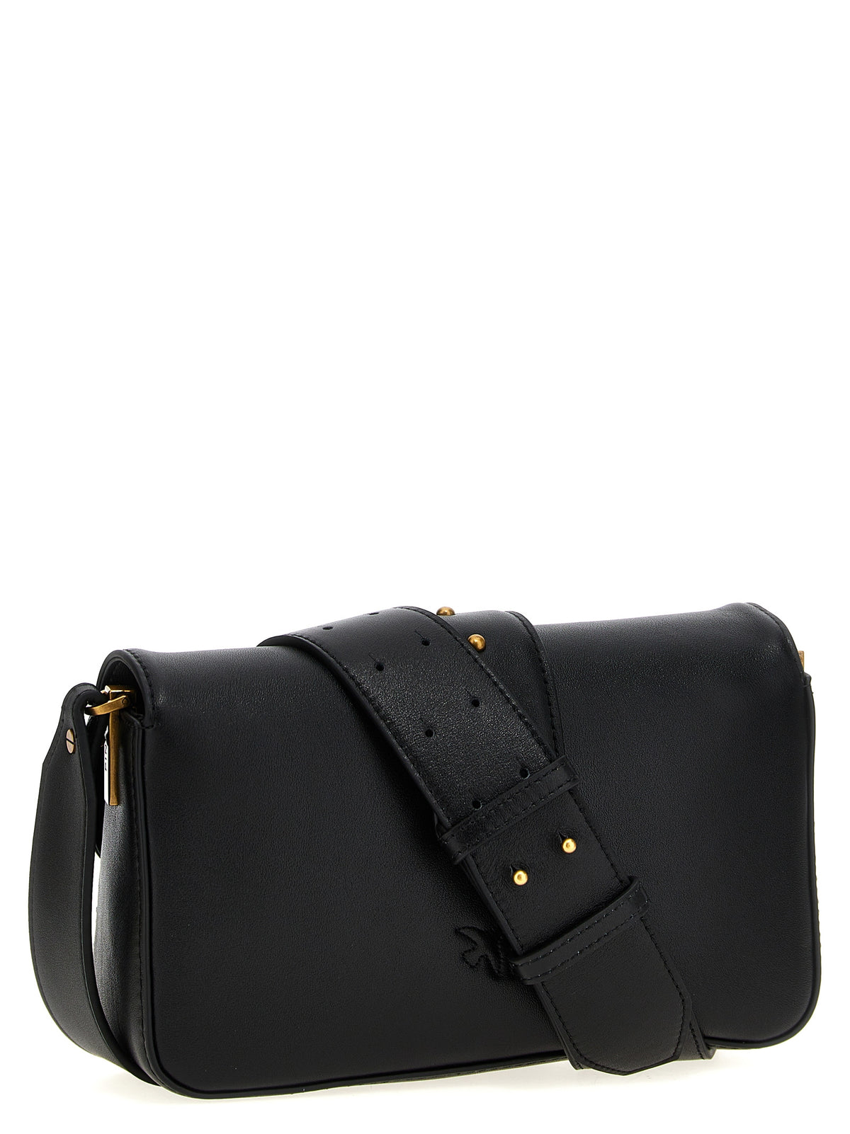 PINKO Mini Love Slouchy Black Leather Shoulder Bag