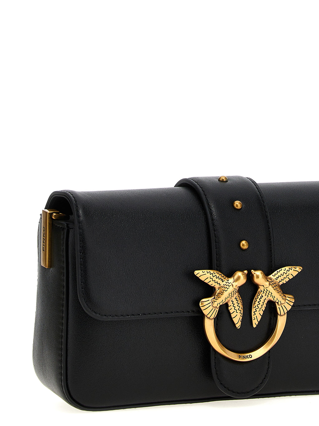 PINKO Mini Love Slouchy Black Leather Shoulder Bag