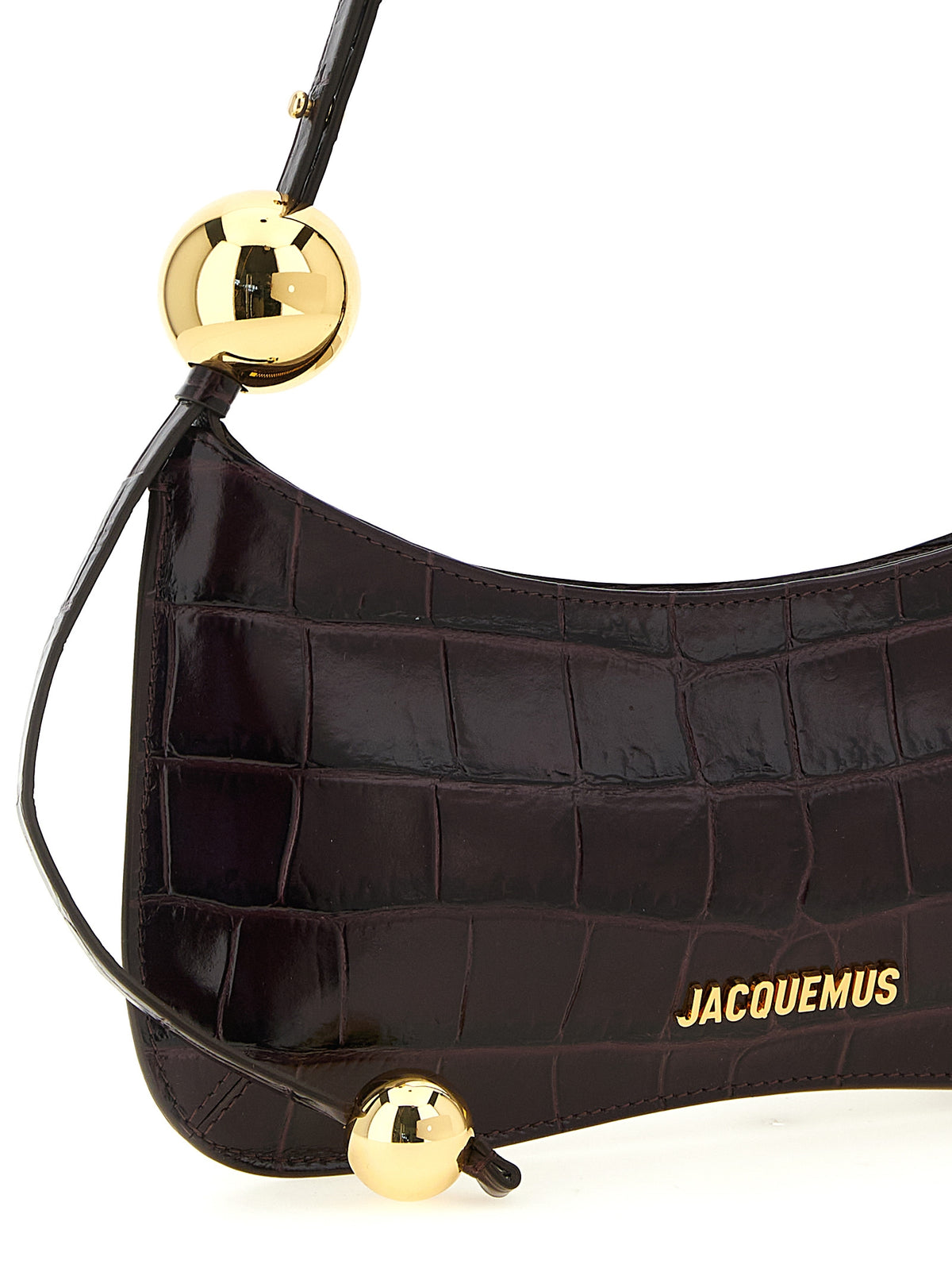 Jacquemus Le Bisou Perle Bordeaux Croc-Embossed Leather Shoulder Bag