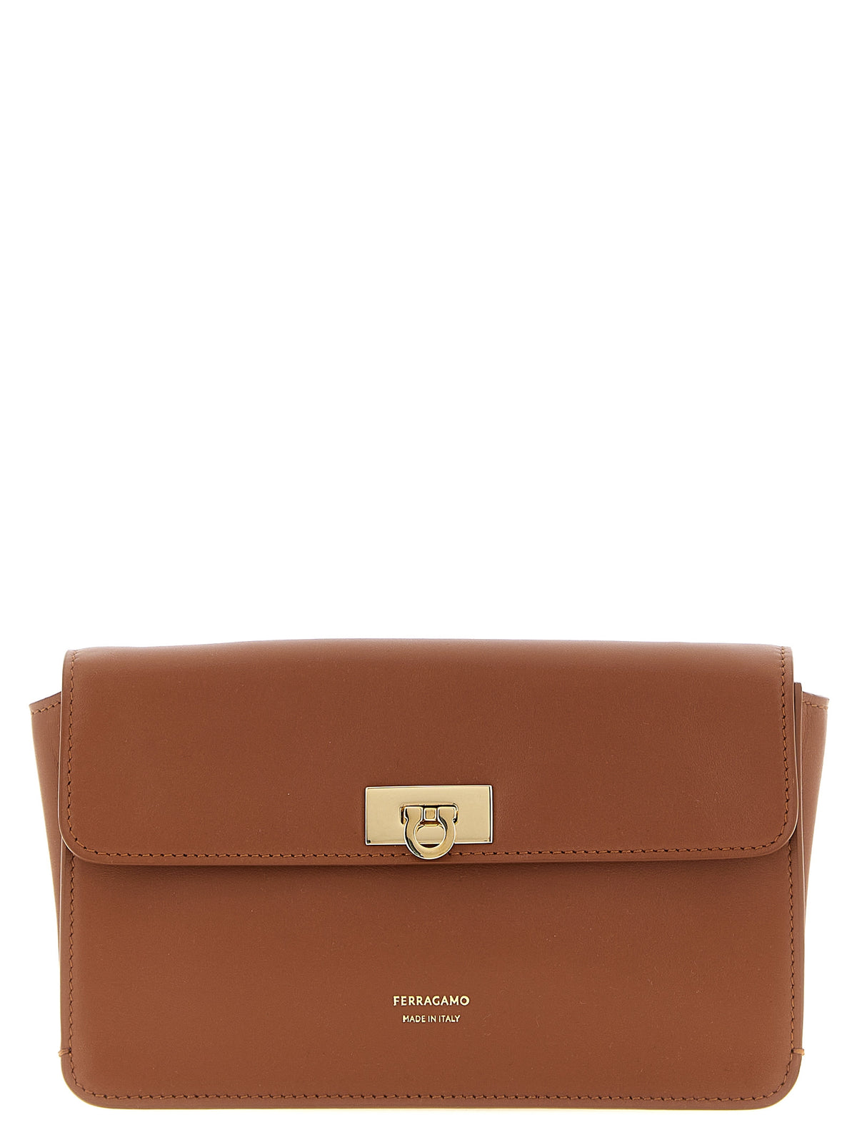 Ferragamo Flat Gancini Minibag New Cognac