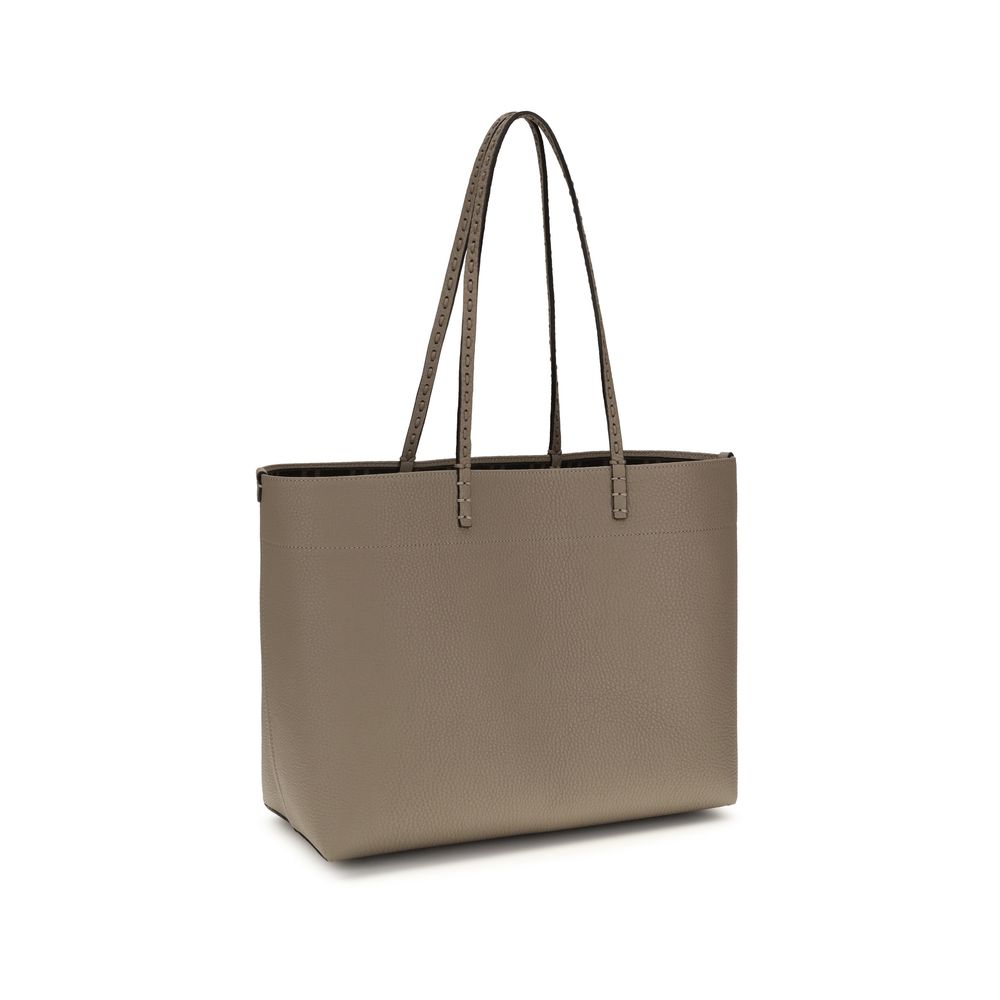 Fendi Medium Roll Dove Grey Selleria Leather Tote Bag