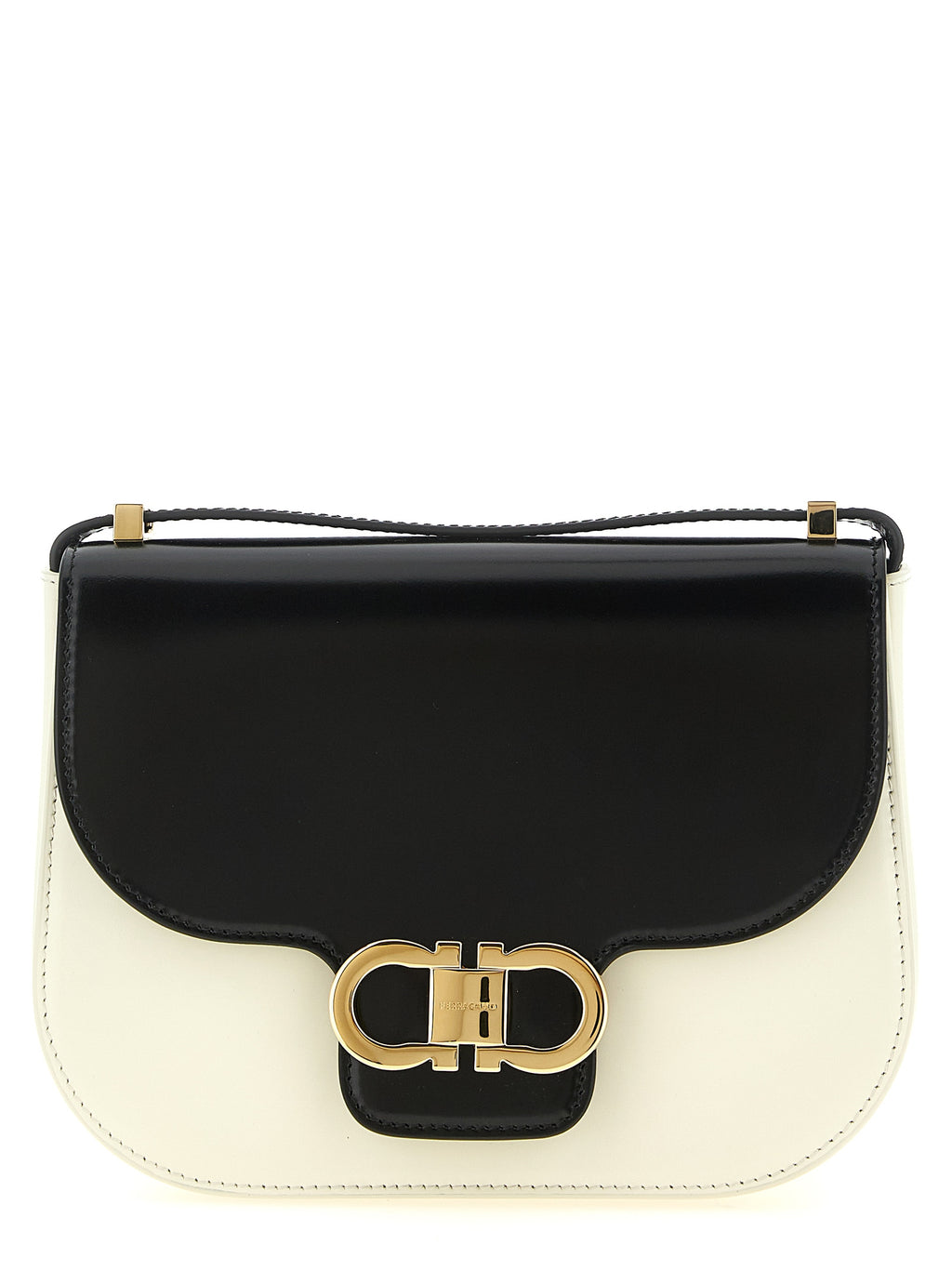 Ferragamo Double Gancini XS Black & White Leather Crossbody Bag