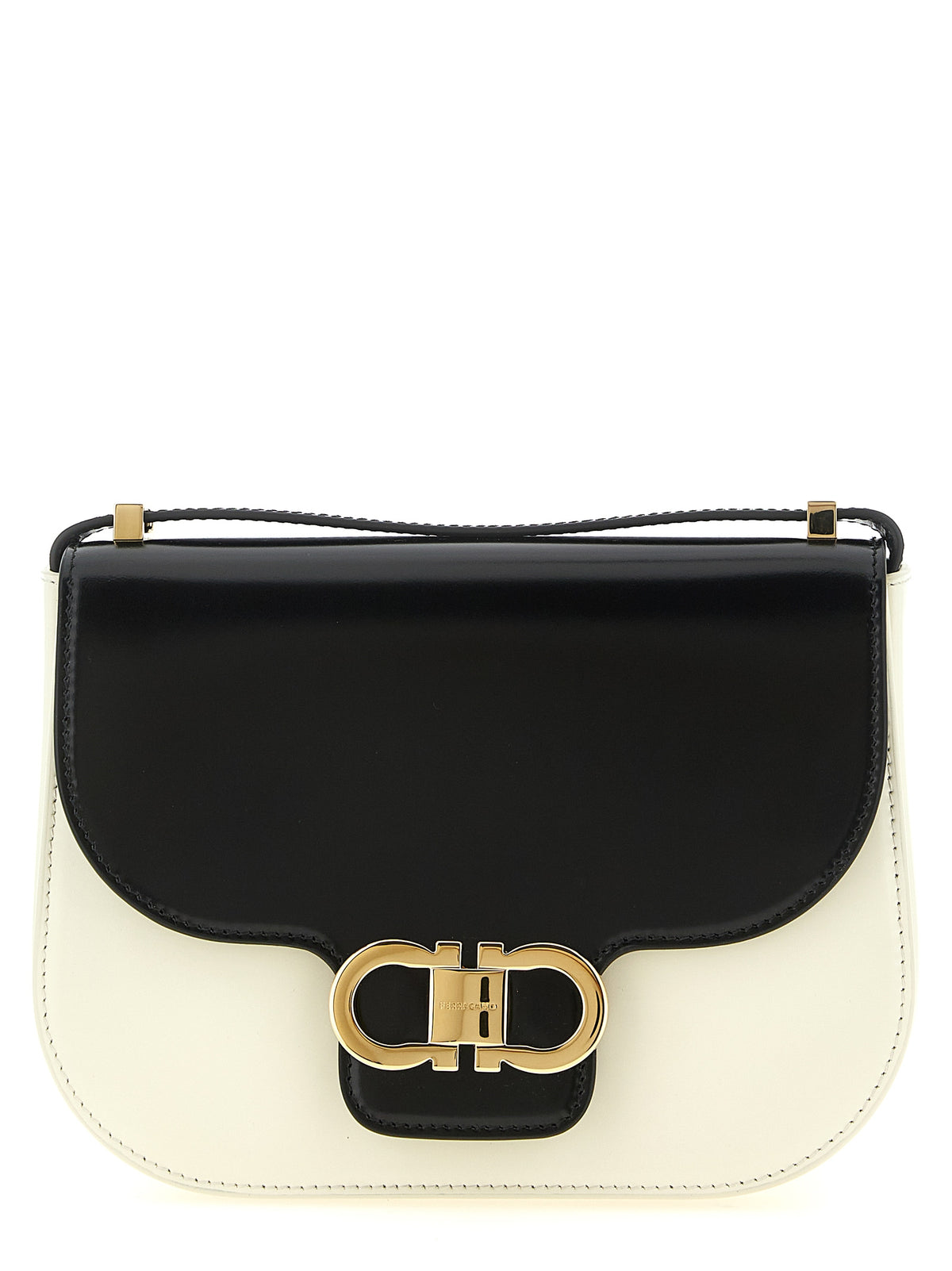 Ferragamo Double Gancini XS Black & White Leather Crossbody Bag
