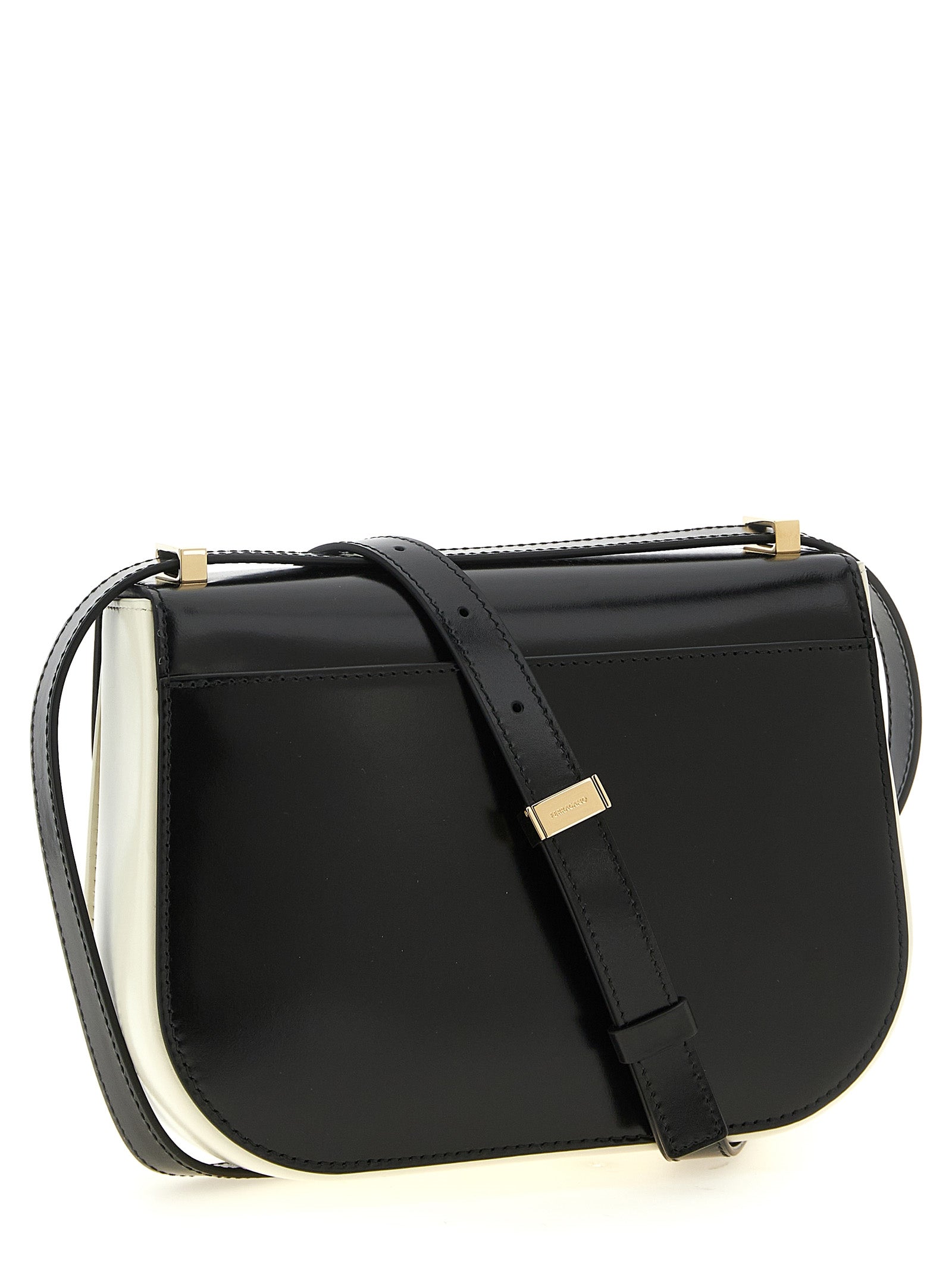 Ferragamo Double Gancini XS Black & White Leather Crossbody Bag