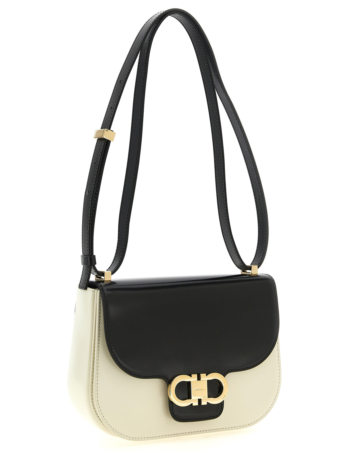 Ferragamo Double Gancini XS Black & White Leather Crossbody Bag