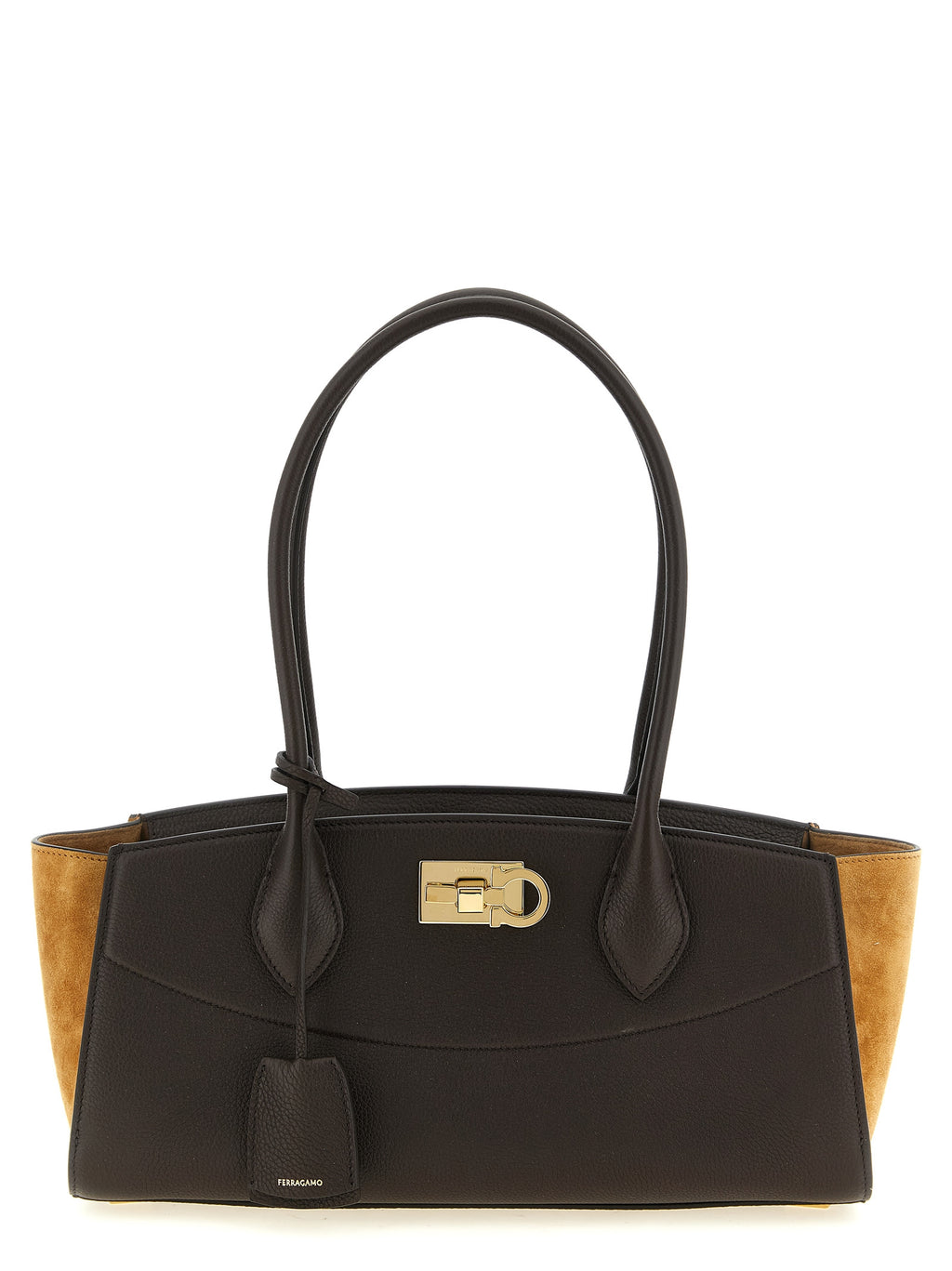 Ferragamo Studio Soft East-West Medium Brown Leather & Suede Shoulder Bag