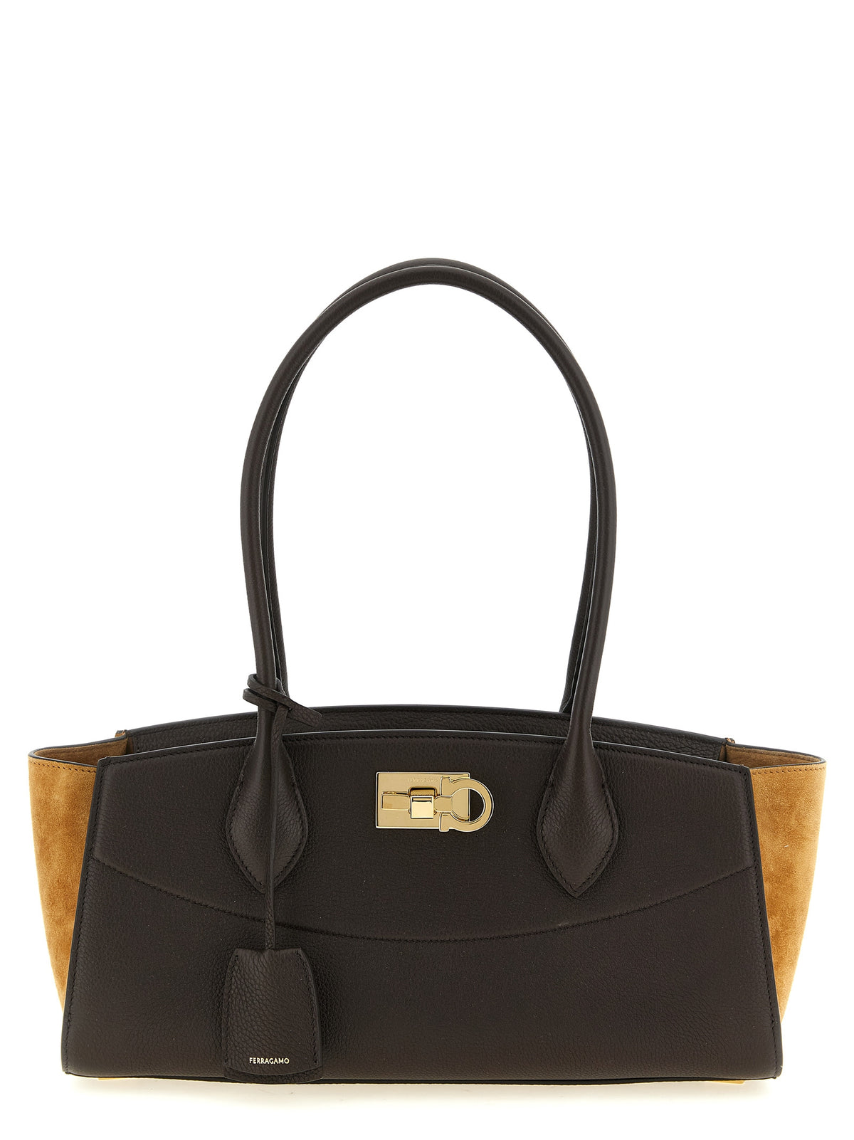 Ferragamo Studio Soft East-West Medium Brown Leather & Suede Shoulder Bag