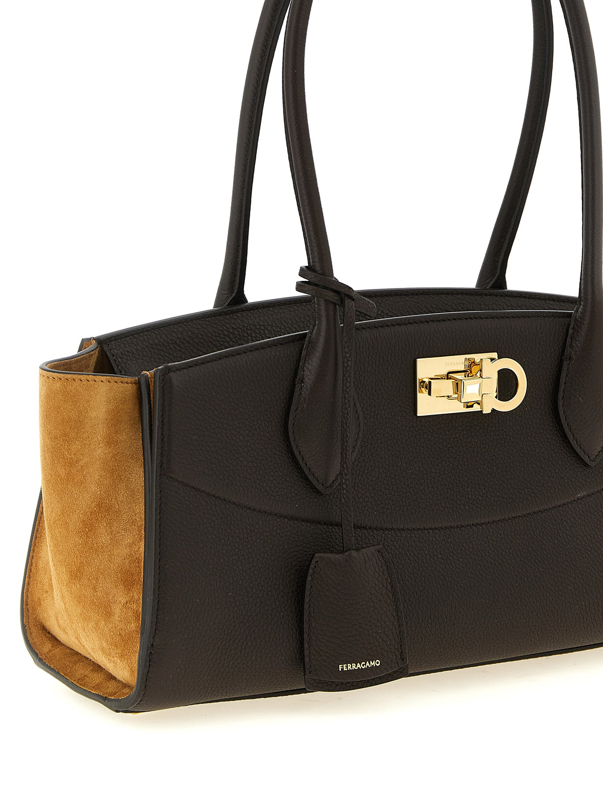 Ferragamo Studio Soft East-West Medium Brown Leather & Suede Shoulder Bag