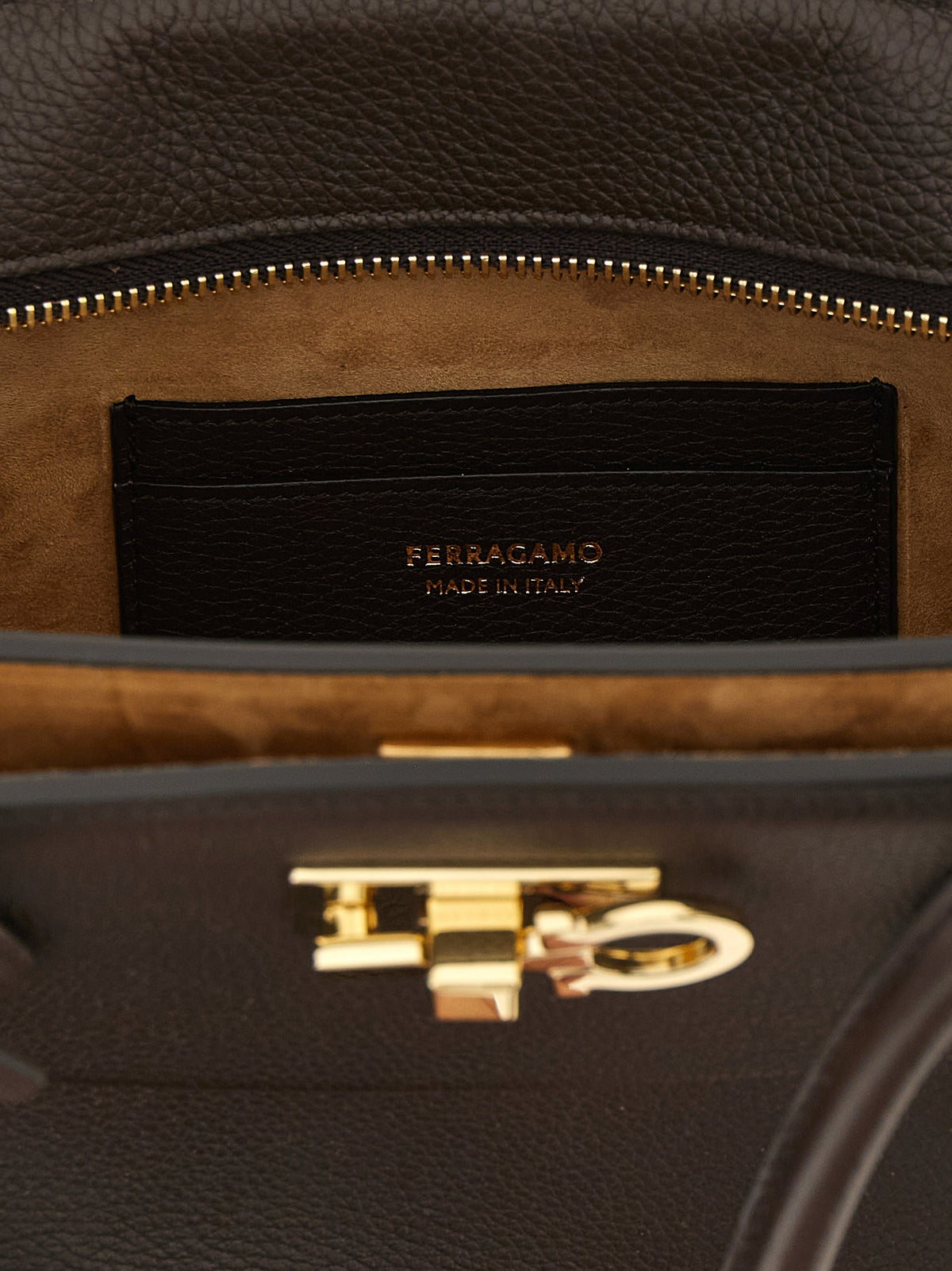 Ferragamo Studio Soft East-West Medium Brown Leather & Suede Shoulder Bag