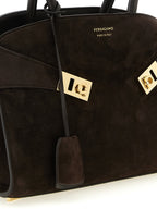 Ferragamo Hug S Testa di Moro Suede Handbag