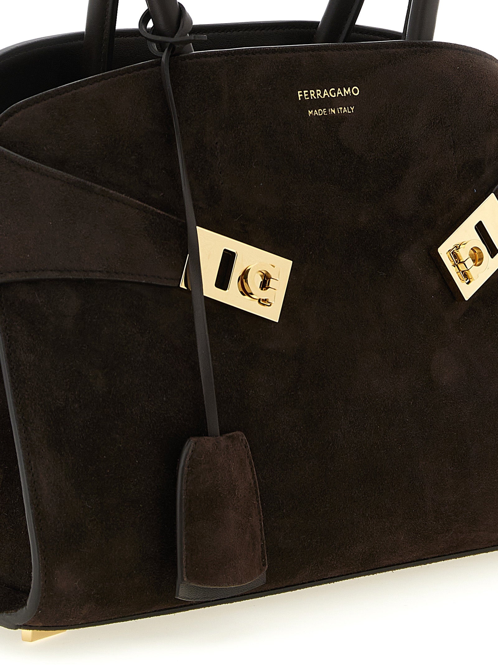 Ferragamo Hug S Testa di Moro Suede Handbag