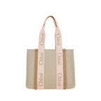 Chloé Medium Woody Blushy Beige Linen Tote Bag