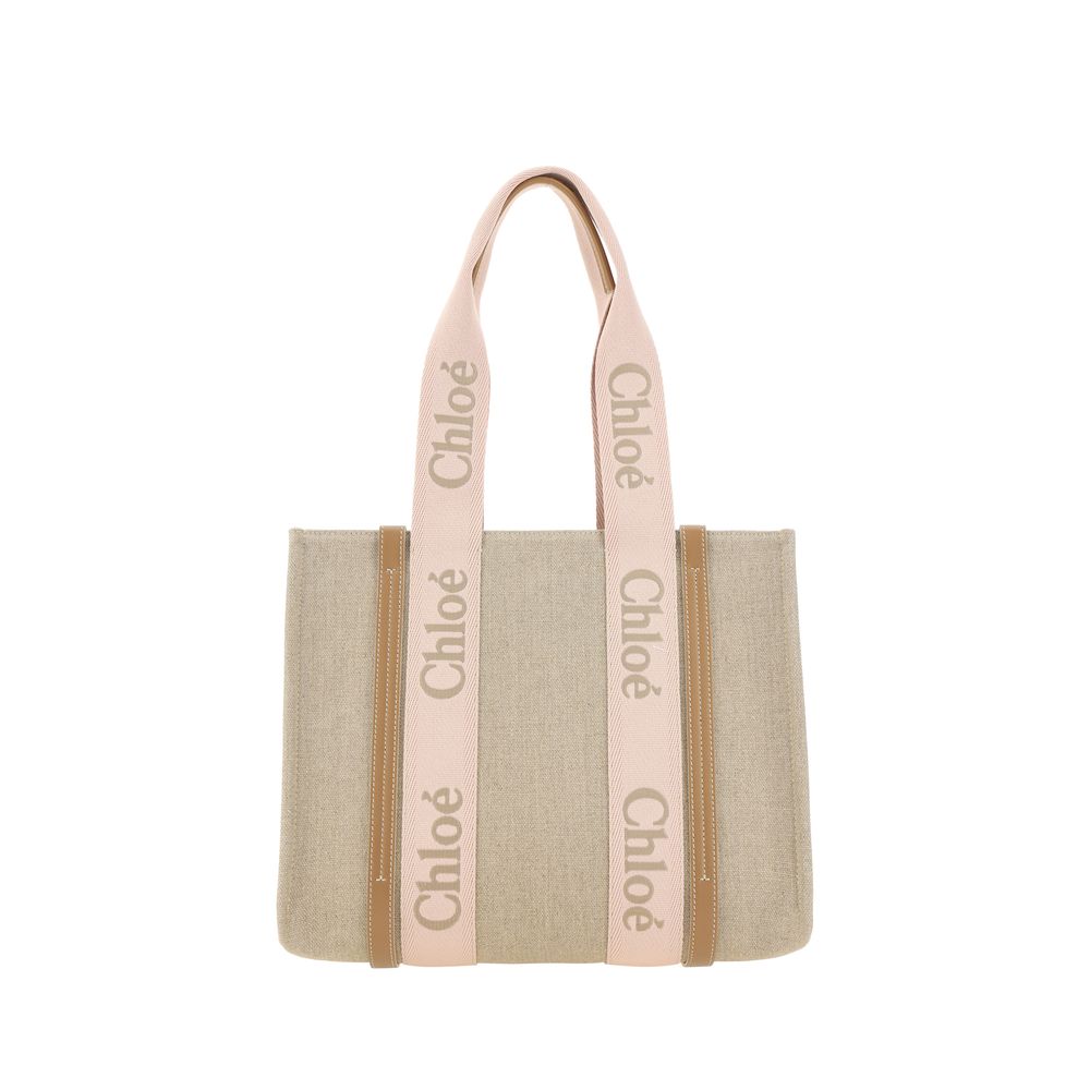 Chloé Medium Woody Blushy Beige Linen Tote Bag