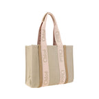 Chloé Medium Woody Blushy Beige Linen Tote Bag