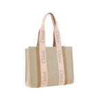 Chloé Medium Woody Blushy Beige Linen Tote Bag