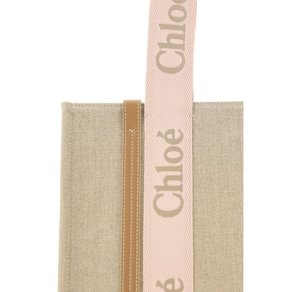 Chloé Medium Woody Blushy Beige Linen Tote Bag