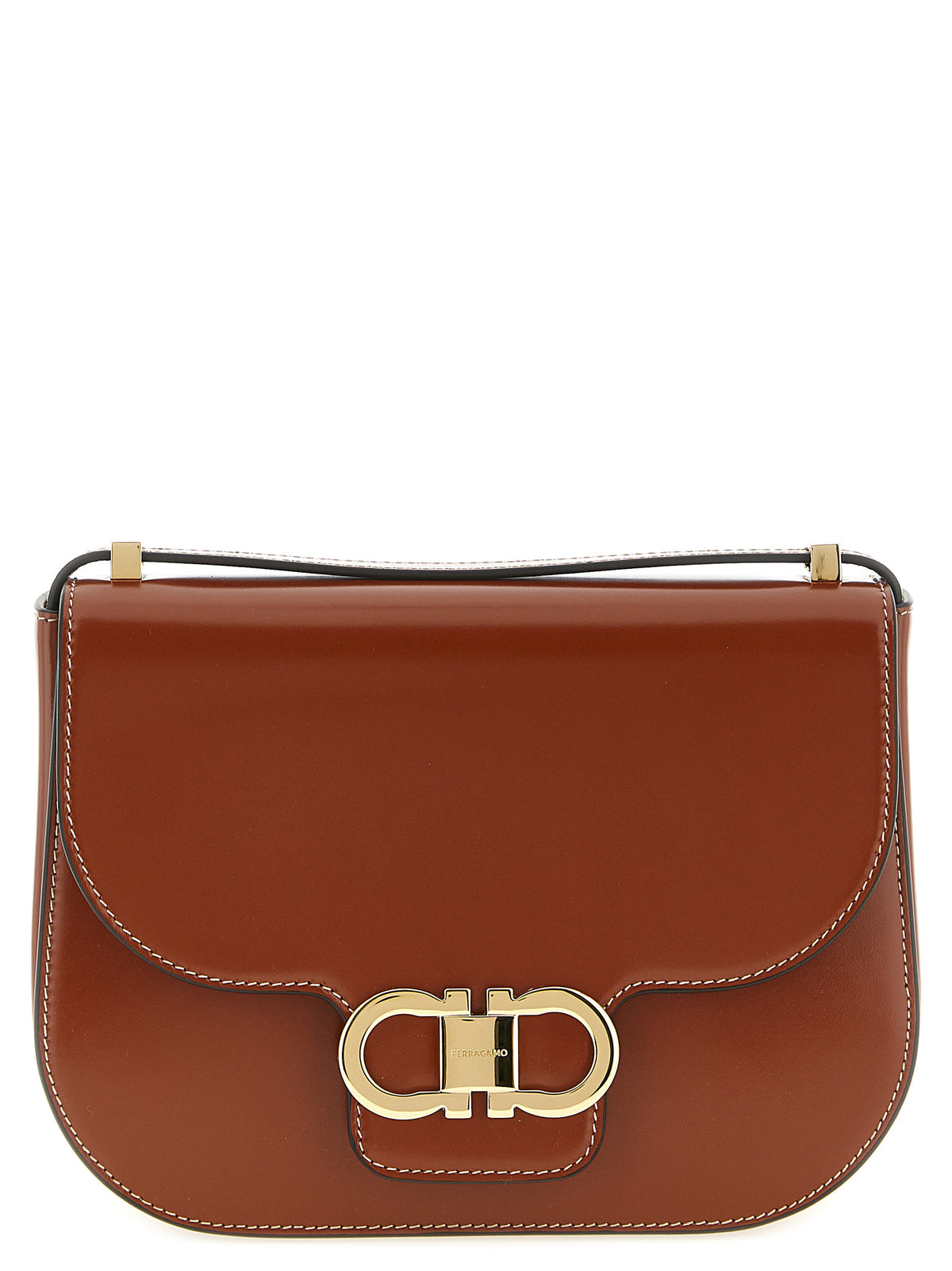 Ferragamo Double Gancini XS Dark Cognac Leather Crossbody Bag