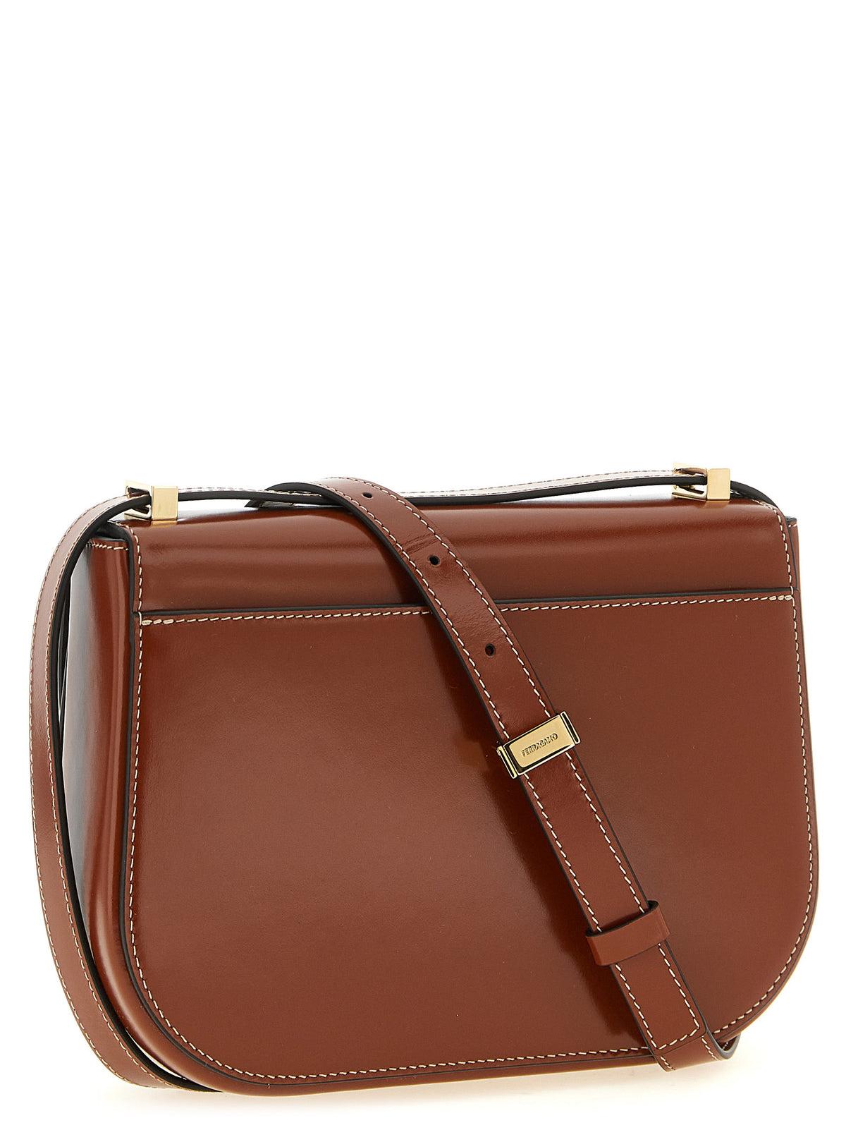 Ferragamo Double Gancini XS Dark Cognac Leather Crossbody Bag