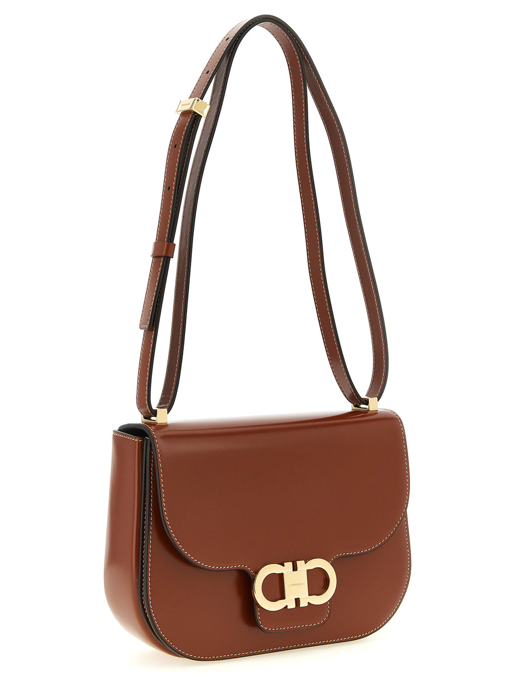 Ferragamo Double Gancini XS Dark Cognac Leather Crossbody Bag