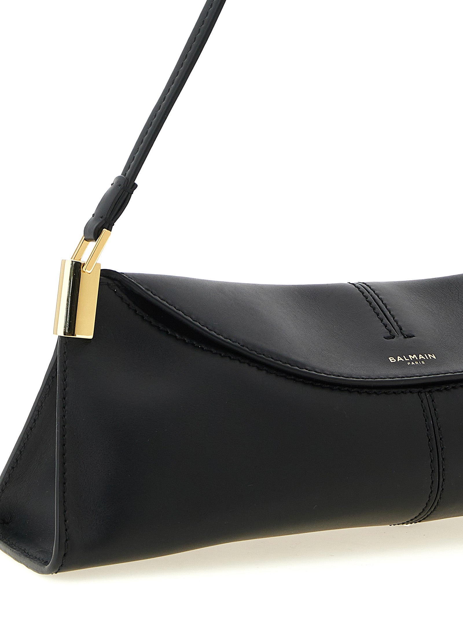 Balmain 64-83 Small Leather Shoulder Bag Black