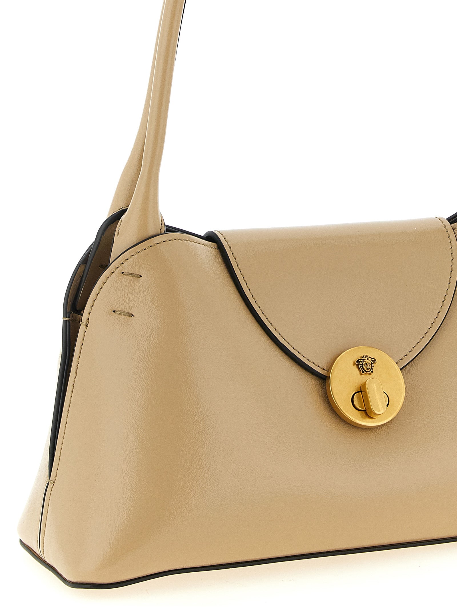 Versace Vivian Small East/West Leather Shoulder Bag Beige