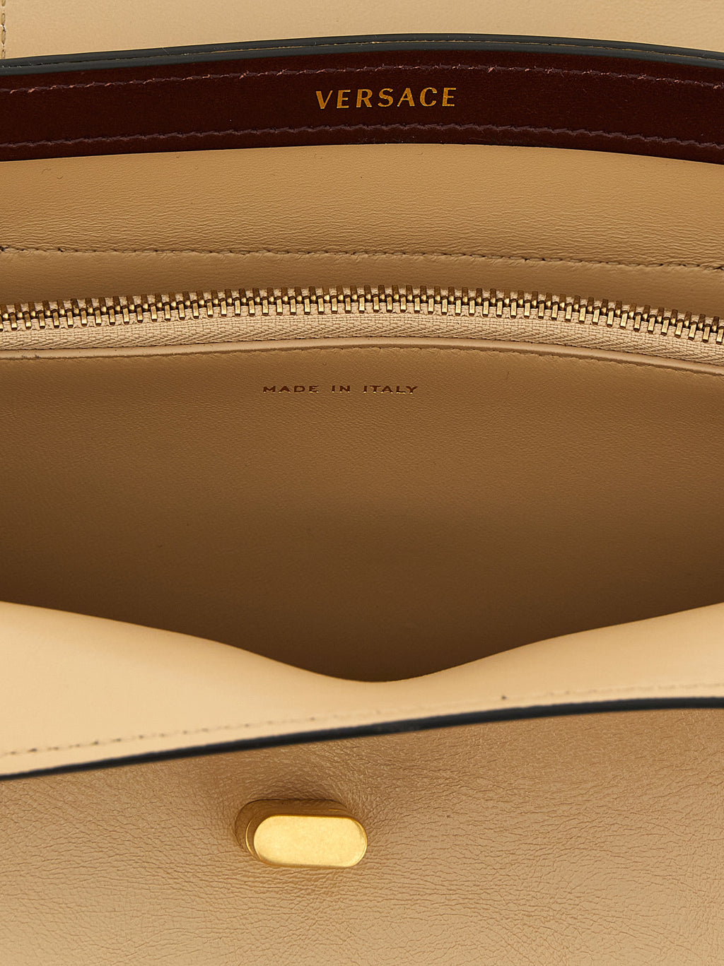 Versace Vivian Small East/West Leather Shoulder Bag Beige
