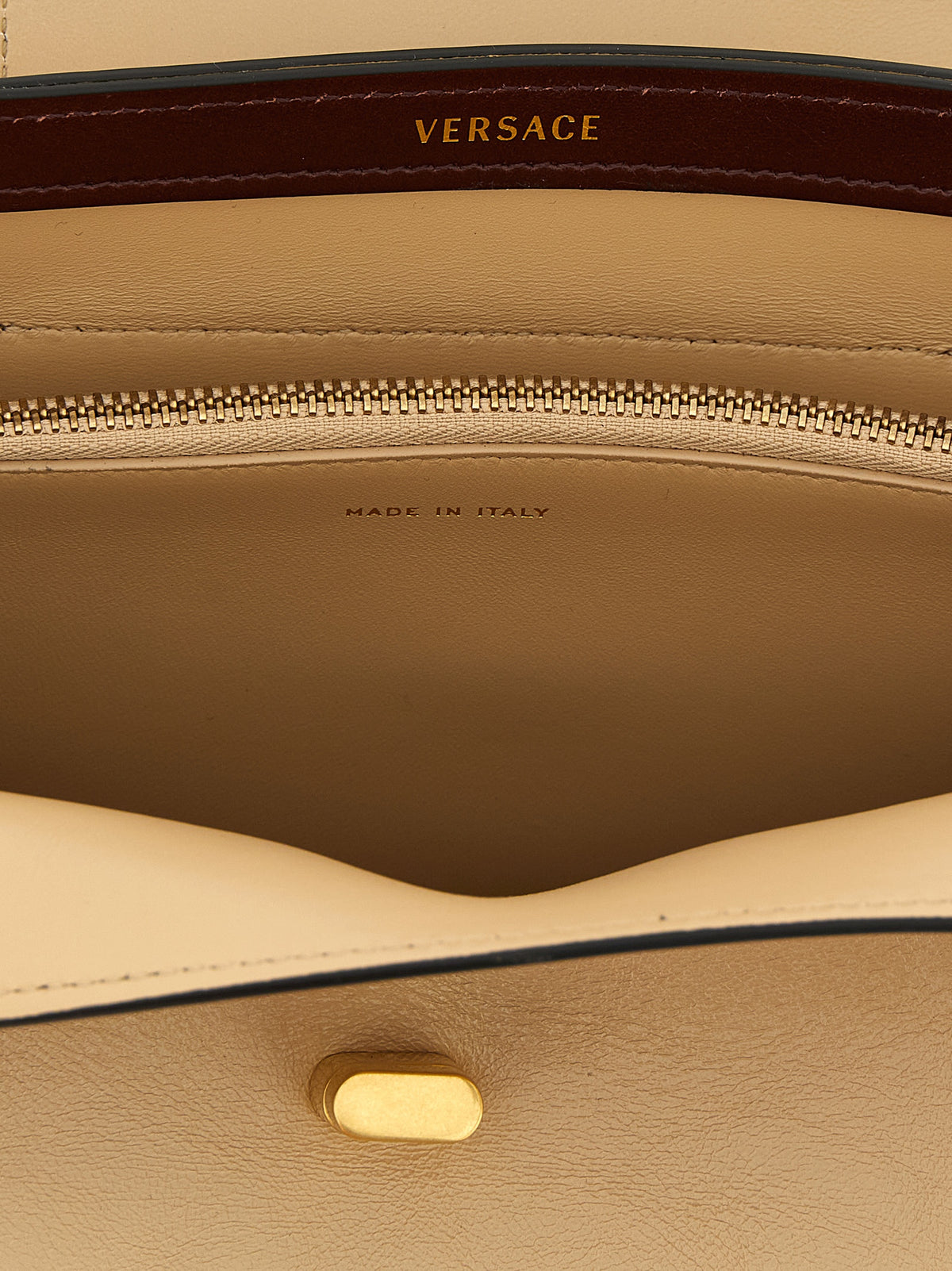 Versace Vivian Small East/West Leather Shoulder Bag Beige