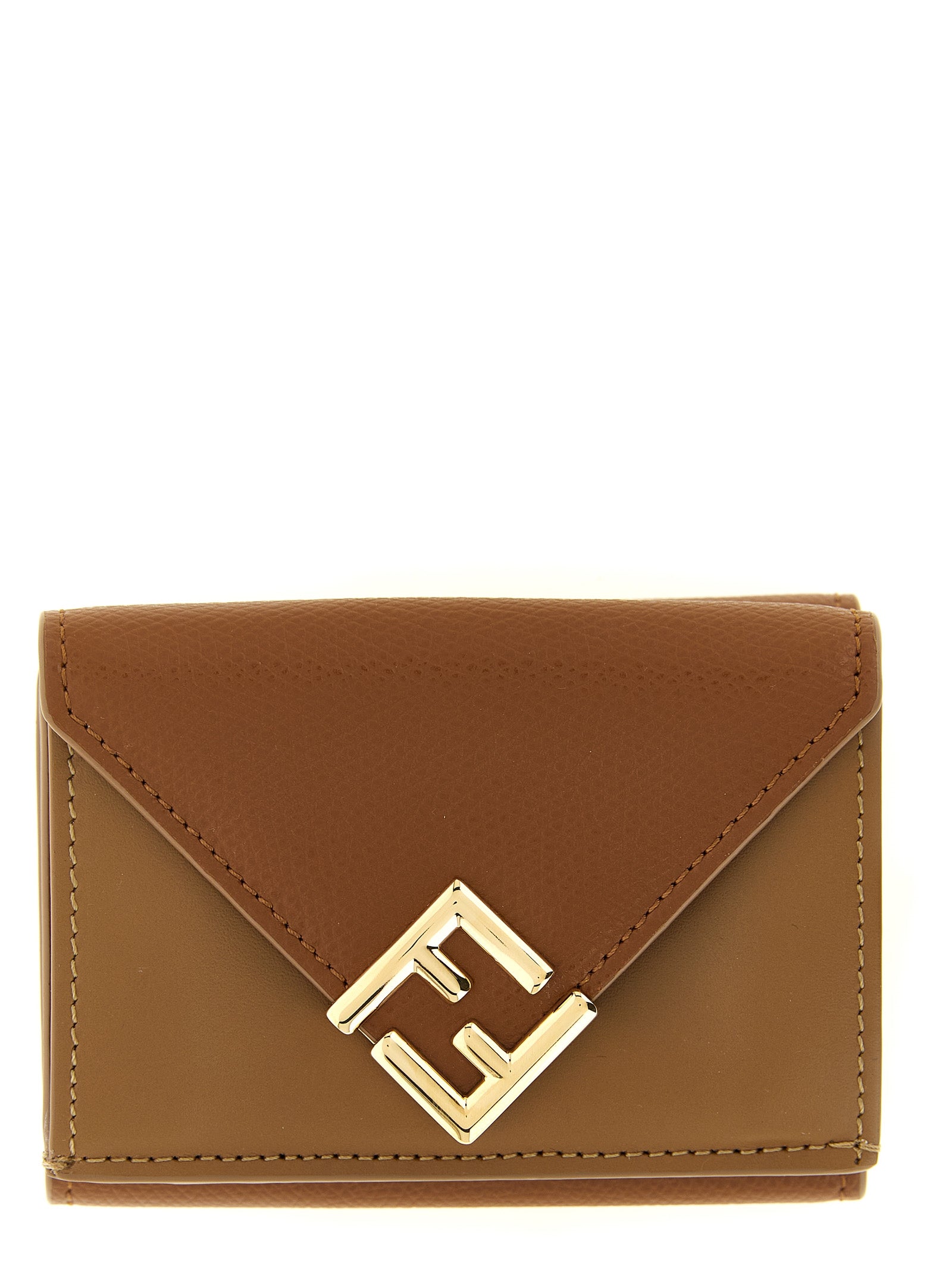 Fendi FF Diamonds Micro Trifold Leather Wallet Brown
