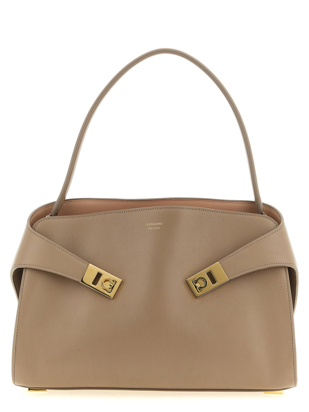 Ferragamo Hug Soft Shoulder Bag (M) Warm Taupe Dusty Pink