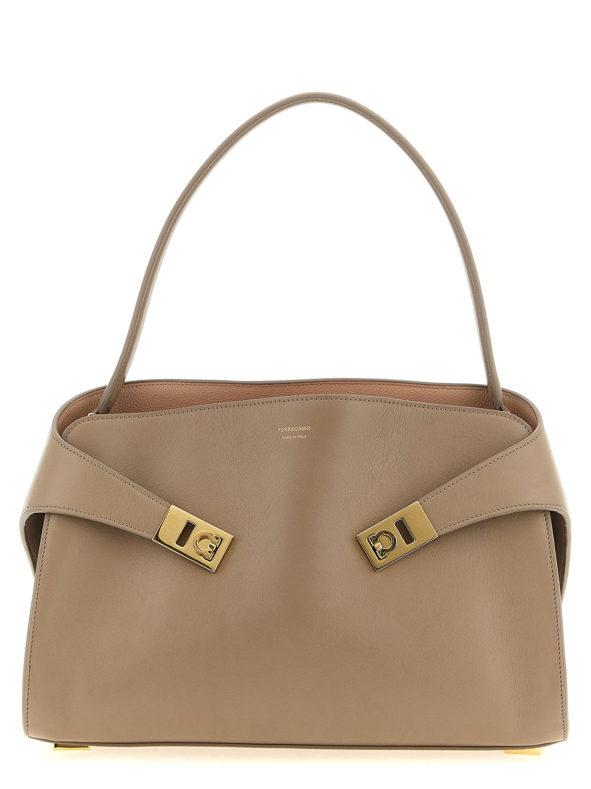 Ferragamo Hug Soft Shoulder Bag (M) Warm Taupe Dusty Pink