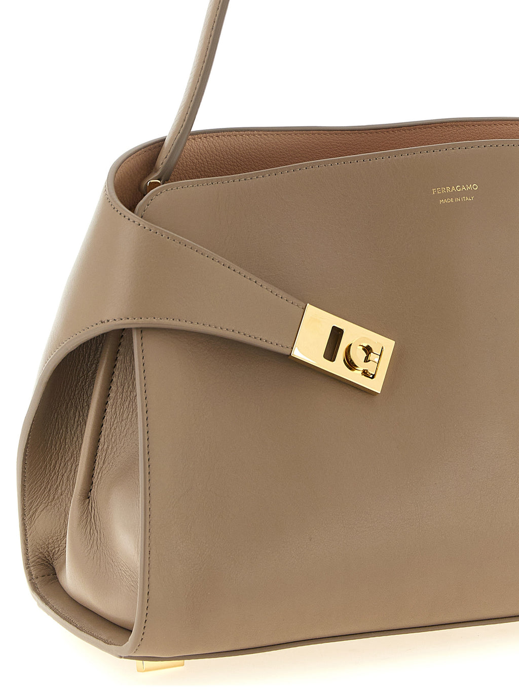 Ferragamo Hug Soft Shoulder Bag (M) Warm Taupe Dusty Pink
