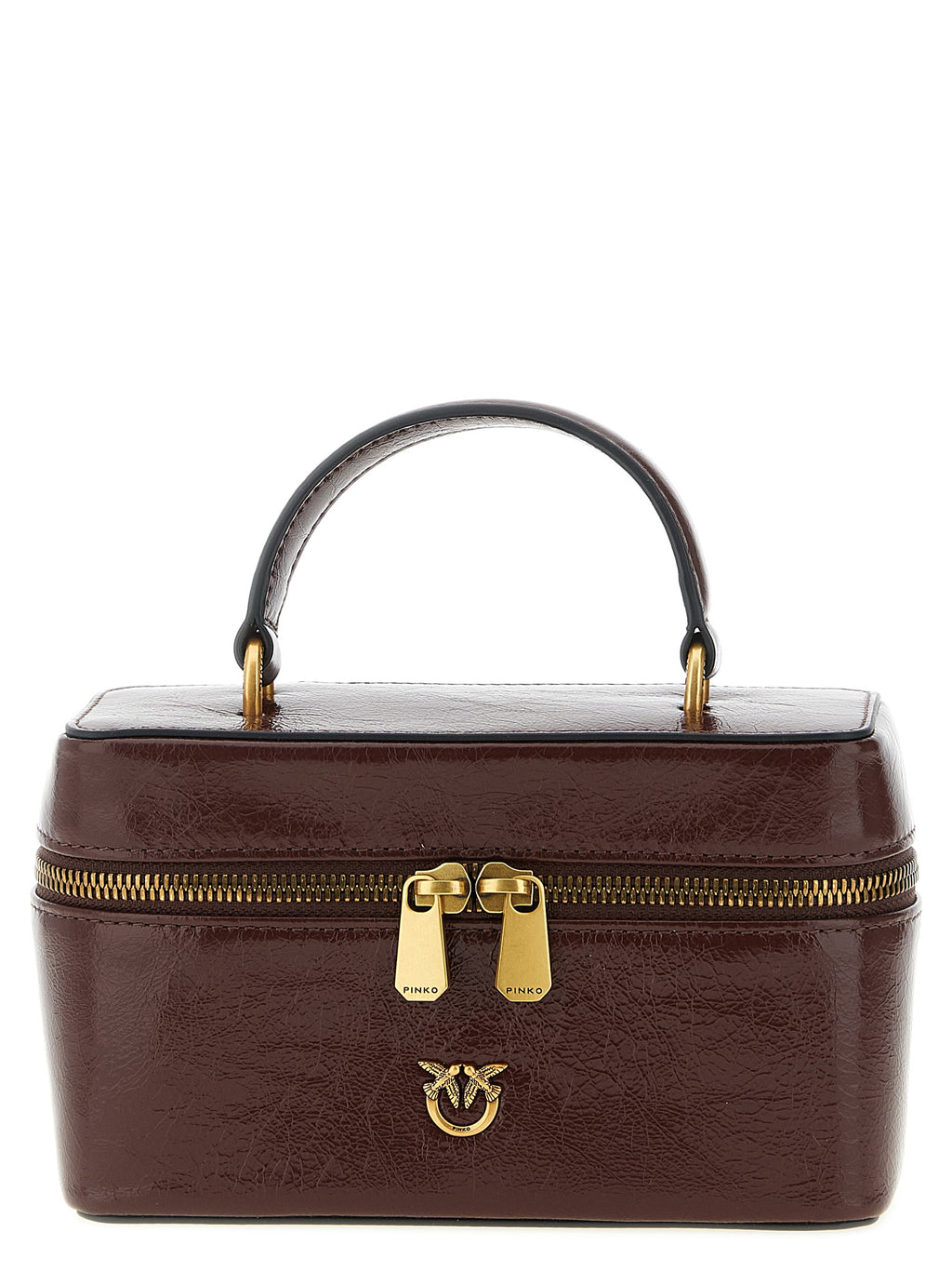 Pinko Vanity Soft Glossy Leather Crossbody Bag Dark Red