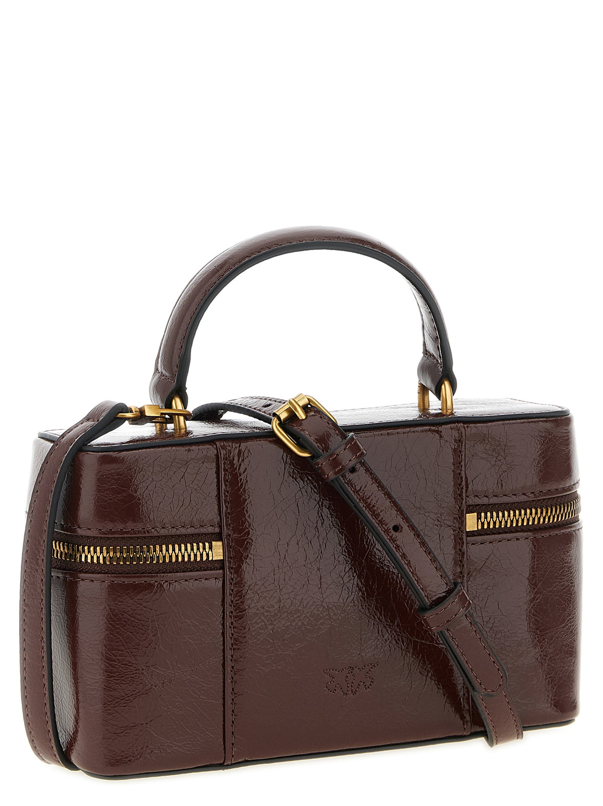 Pinko Vanity Soft Glossy Leather Crossbody Bag Dark Red